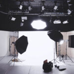 Photography studio with lighting equipment.